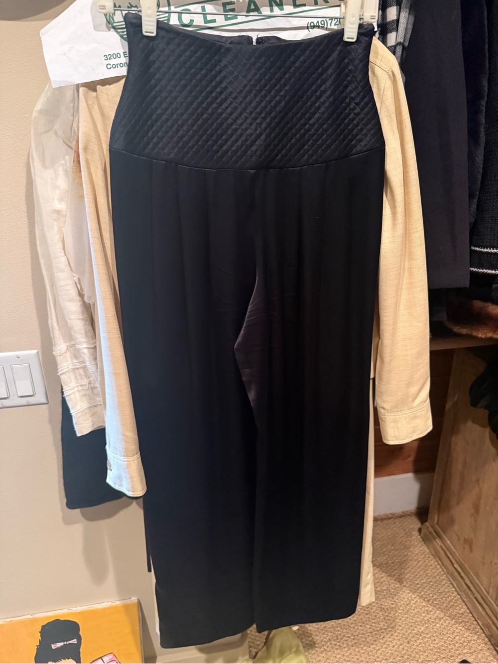 High-Waist Quilted Black Wide-Leg Women's Pants